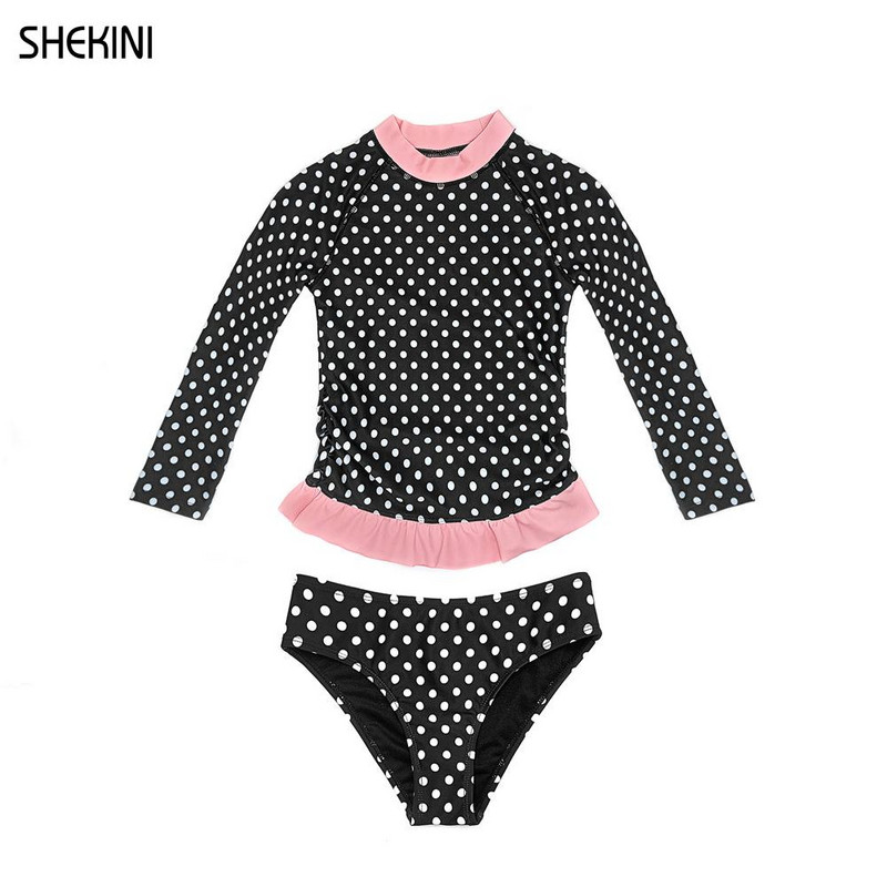 SHEKINI lány fodros szegélyű ruched felső UPF50+ hosszú ujjú tini fürdőruha bőrkiütésvédő kétrészes fürdőruhák tizenéves lányoknak bikini