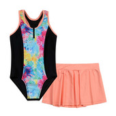 2db Gyerek lány úszóruha Ujjatlan Versenyző Hát Egyrészes úszózubbony és szoknya szett Strand fürdőruha fürdőruhák