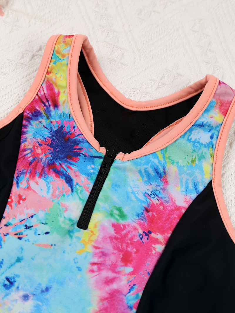 2db Gyerek lány úszóruha Ujjatlan Versenyző Hát Egyrészes úszózubbony és szoknya szett Strand fürdőruha fürdőruhák