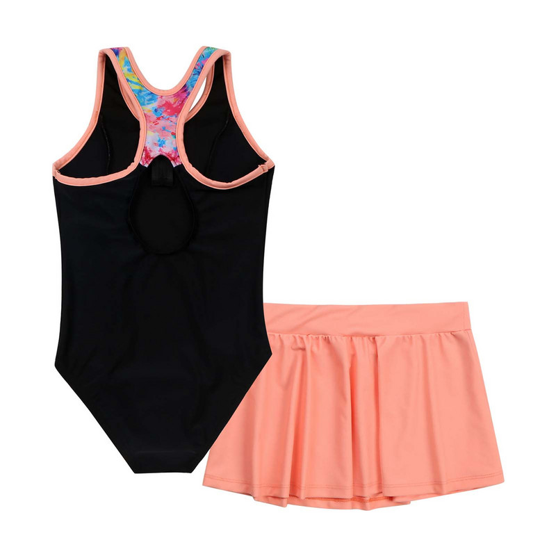 2db Gyerek lány úszóruha Ujjatlan Versenyző Hát Egyrészes úszózubbony és szoknya szett Strand fürdőruha fürdőruhák