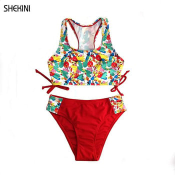 SHEKINI Girls Racerback στάμπα μαγιό Ruched Tie Side Teenage Girls Σετ μπικίνι Μαγιό δύο τεμαχίων Μαγιό Εφηβικά ρούχα παραλίας