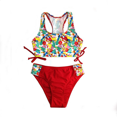 SHEKINI Girls Racerback Print Peldkostīmi Ruched Tie Side Pusaudžu meiteņu bikini komplekts Peldkostīms Divdaļīgs Peldkostīmi Pusaudžu pludmales apģērbs
