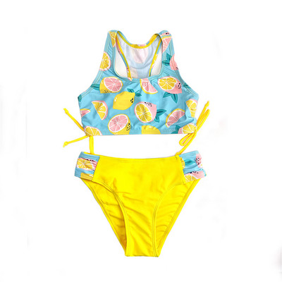 SHEKINI Girls Racerback Print Peldkostīmi Ruched Tie Side Pusaudžu meiteņu bikini komplekts Peldkostīms Divdaļīgs Peldkostīmi Pusaudžu pludmales apģērbs