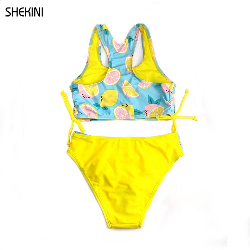 SHEKINI Girls Racerback Print Peldkostīmi Ruched Tie Side Pusaudžu meiteņu bikini komplekts Peldkostīms Divdaļīgs Peldkostīmi Pusaudžu pludmales apģērbs