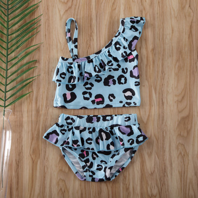 2021 Kids Baby Girl 2 τμχ Σετ μπικίνι Leopard Ruffle Ξεχωριστό Μαγιό Μαγιό Παραλία Καλοκαιρινό μαγιό για κορίτσια 6M-5T