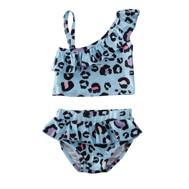 2021 Kids Baby Girl 2 τμχ Σετ μπικίνι Leopard Ruffle Ξεχωριστό Μαγιό Μαγιό Παραλία Καλοκαιρινό μαγιό για κορίτσια 6M-5T