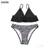 SHEKINI Girls Ruffle Flounce Triangle Bikini Print Bottom Παιδικά μαγιό για εφήβους Μαγιό για εφήβους Παιδικά μαγιό στην παραλία
