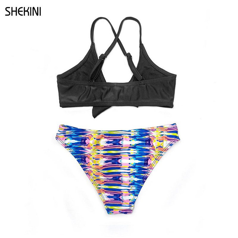 SHEKINI tüdrukute trükkimine ujumiskostüümid, lips, sõlm, ees Teismeliste tüdrukute bikiinide komplekt, kaheosalised, kaheosalised ujumisriided teismeliste rannarõivad