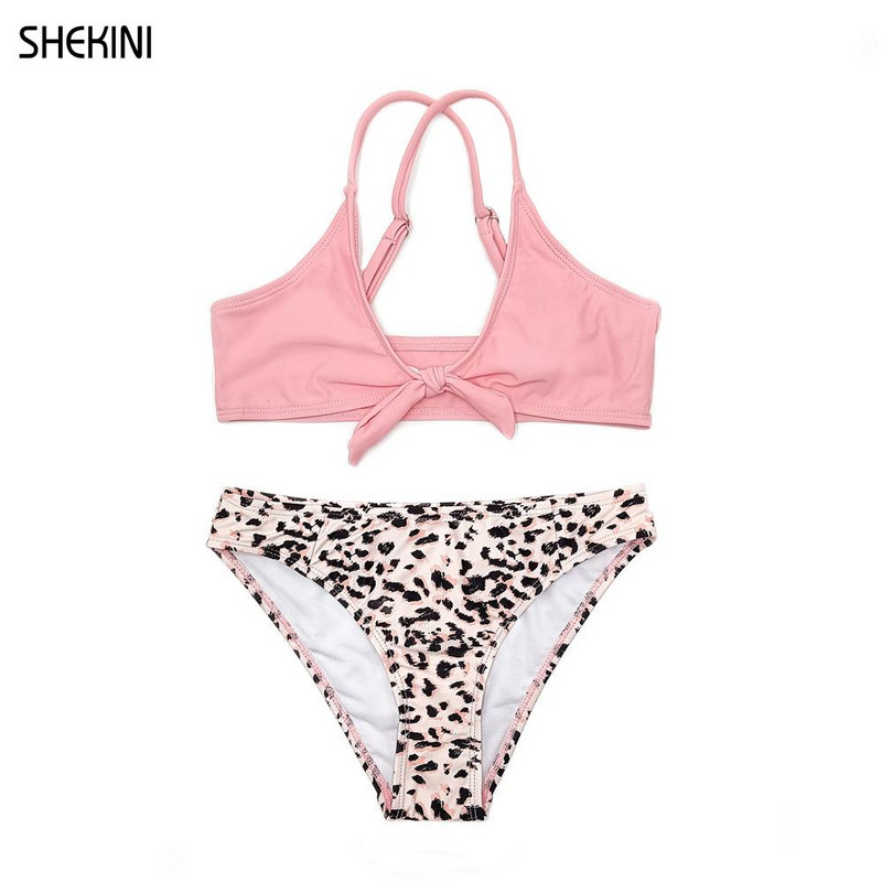SHEKINI tüdrukute trükkimine ujumiskostüümid, lips, sõlm, ees Teismeliste tüdrukute bikiinide komplekt, kaheosalised, kaheosalised ujumisriided teismeliste rannarõivad
