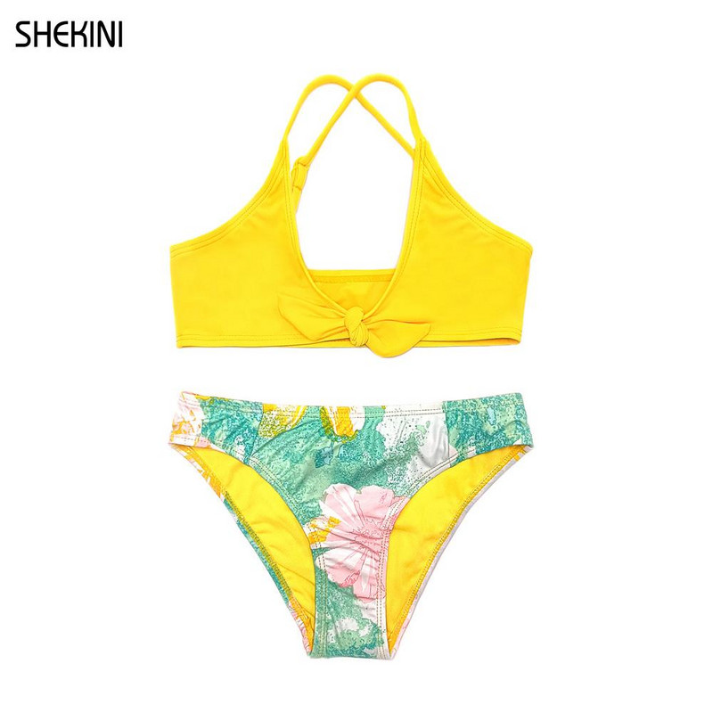 SHEKINI tüdrukute trükkimine ujumiskostüümid, lips, sõlm, ees Teismeliste tüdrukute bikiinide komplekt, kaheosalised, kaheosalised ujumisriided teismeliste rannarõivad