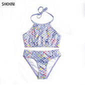 SHEKINI bamblys mergaičių apynasris paauglių mergaičių bikiniai be nugarų spausdinti dviejų dalių maudymosi kostiumėlis paplūdimio sportinis maudymosi kostiumėlis su pilvu.