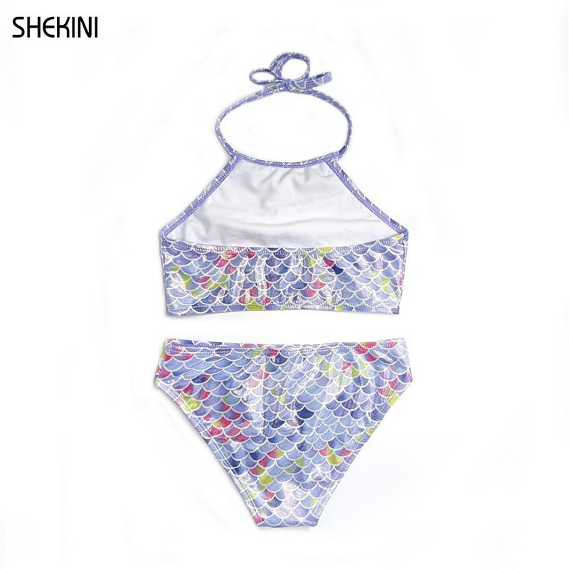 SHEKINI bamblys mergaičių apynasris paauglių mergaičių bikiniai be nugarų spausdinti dviejų dalių maudymosi kostiumėlis paplūdimio sportinis maudymosi kostiumėlis su pilvu.
