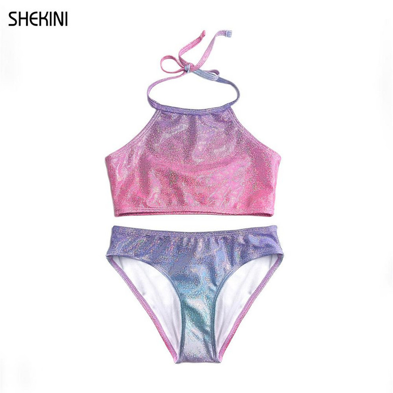 SHEKINI bamblys mergaičių apynasris paauglių mergaičių bikiniai be nugarų spausdinti dviejų dalių maudymosi kostiumėlis paplūdimio sportinis maudymosi kostiumėlis su pilvu.