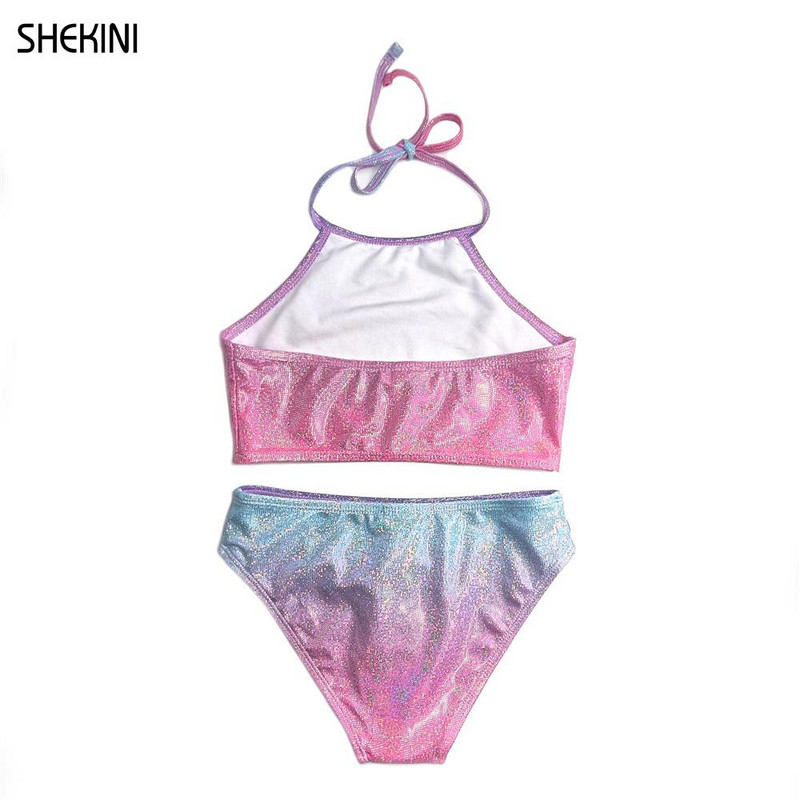 SHEKINI bamblys mergaičių apynasris paauglių mergaičių bikiniai be nugarų spausdinti dviejų dalių maudymosi kostiumėlis paplūdimio sportinis maudymosi kostiumėlis su pilvu.