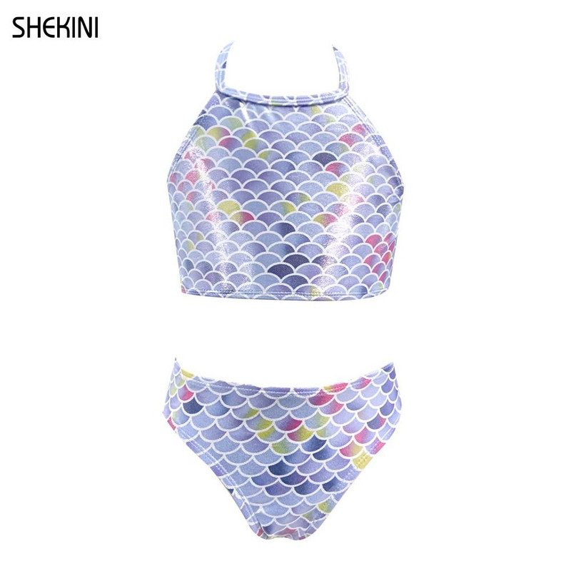 SHEKINI bamblys mergaičių apynasris paauglių mergaičių bikiniai be nugarų spausdinti dviejų dalių maudymosi kostiumėlis paplūdimio sportinis maudymosi kostiumėlis su pilvu.