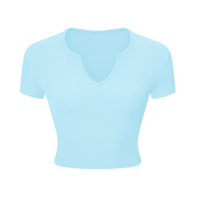 Mermaid Curve bordázott, okos, rövid ujjú jóga póló Mély V-nyakú sport Női Szabadtéri Sport Fitness póló Gym Crop Top