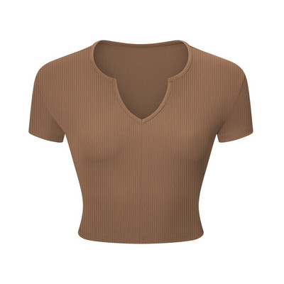 Mermaid Curve bordázott, okos, rövid ujjú jóga póló Mély V-nyakú sport Női Szabadtéri Sport Fitness póló Gym Crop Top