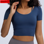 Fitnesa apģērbi Sieviešu ar īsām piedurknēm Skaistums Atpakaļ Sports Top Crop Are Thin Running T-krekls cieši pieguļošs Tīklsarkans Jogas apģērbs