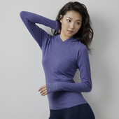 Ātri žūstošs Jogas T-krekls Rudens Ziemas Kapuči Bezšuvju Adīšana Skriešana Sports Topi ar garām piedurknēm Sieviešu sporta krekli