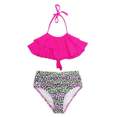 SHEKINI lányok magas derekú fürdőruhák, fodros, fodros kötőfék, tizenéves lányok bikini, kétrészes fürdőruhák tini strandruházat