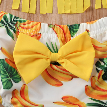 Комплект бикини за момичета от 1 до 5 г. Едноцветно изрязано горнище с пискюли + слип с банан с висока талия 2 бр. Разделен бански летен бански костюм