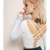 Női hosszú ujjú Fitness ing belső melltartóval, magas elasztikus húzózsinórral Szépség Hát edzés Futóedzés kültéri Crop Top