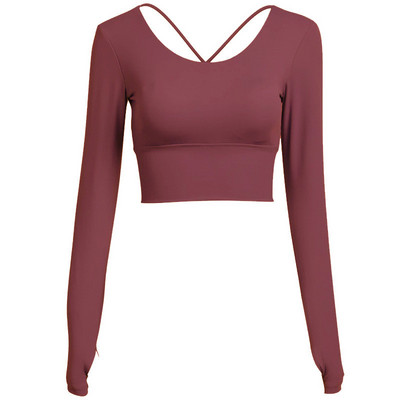 Női hosszú ujjú Fitness ing belső melltartóval, magas elasztikus húzózsinórral Szépség Hát edzés Futóedzés kültéri Crop Top