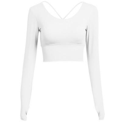 Női hosszú ujjú Fitness ing belső melltartóval, magas elasztikus húzózsinórral Szépség Hát edzés Futóedzés kültéri Crop Top