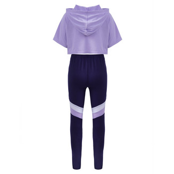 2 τμχ Παιδικό κοριτσίστικο αθλητικό κοστούμι καθημερινής χρήσης με κουκούλα κουκούλα με κοντό μανίκι Crop μπλούζα και παντελόνι Σετ αθλητικά ρούχα χορού