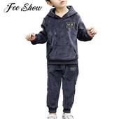 Bērnu, zēnu ikdienas sporta apģērbs, silts samta termiskais sporta tērps treniņtērps Pulovers džemperis ar kapuci ar sporta biksēm divdaļīgs komplekts