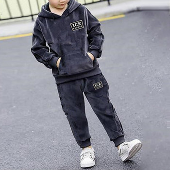 Παιδικά αγόρια Casual αθλητικά ρούχα Ζεστή βελούδινη θερμική αθλητική φόρμα Φούτερ πουλόβερ με κουκούλα με φούτερ σετ δύο τεμαχίων
