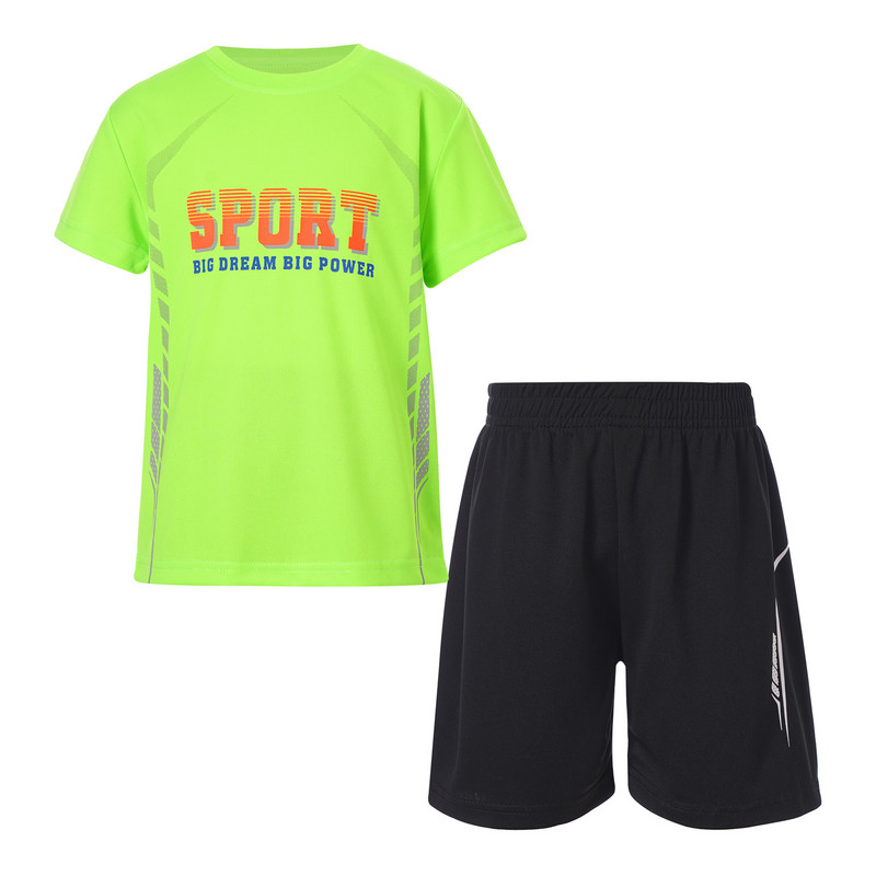 Vasaras 2gab Bērnu, zēnu ātri nožūstošs sporta tērps ar īsām piedurknēm T-kreklu un šortu komplekts futbols basketbols skriešanas sporta komplekts treniņtērps