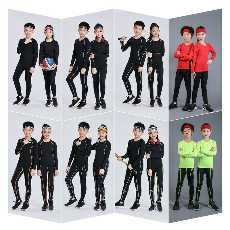 1 vaikiško kvėpuojančio kostiumo komplektai, terminis apatinis trikotažas Treniruočių kostiumas Krepšinio sportinės kelnės Pėdkelnės Marškinėliai Vaikiški drabužiai