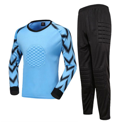 Kids Boys Two-Piece Soccer Goalkeeper Suit Football Training Uniform Goalie Outfits Long Sleeve Protective Padded T-shirt Pants