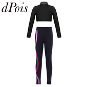 2tk Laste spordikomplektid Moodsad Tüdrukute dressid Crop Top + Retuusid Püksid Laste Ballett VõimlemisKostüümid Jooga Spordirõivad
