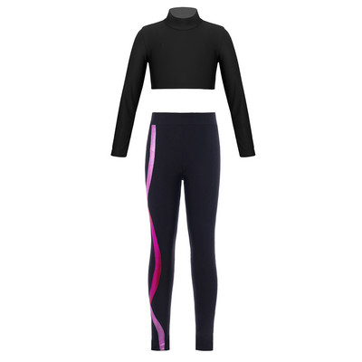 2tk Laste spordikomplektid Moodsad Tüdrukute dressid Crop Top + Retuusid Püksid Laste Ballett VõimlemisKostüümid Jooga Spordirõivad