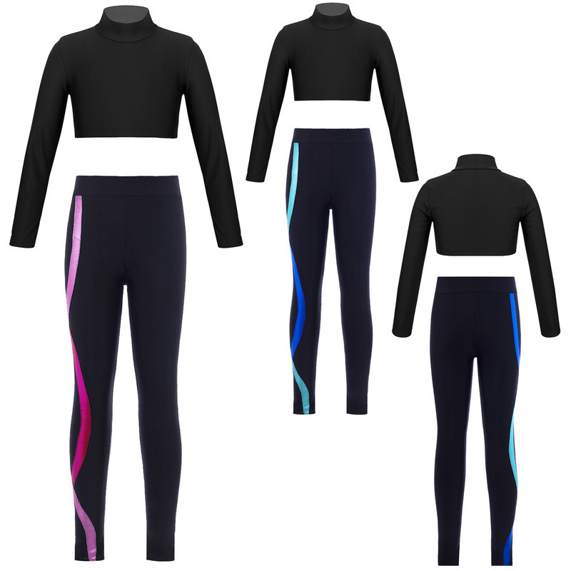 2Gb Bērnu sporta komplekti Modes Meiteņu Treniņtērps Crop Top + Legingi Bikses Bērnu Balets Vingrošanas Apģērbi Jogas Sporta apģērbi