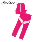 Modes bērnu sporta komplekti, bērni, meitenes, divdaļīgi skriešanas kostīmi, sporta tērpi, ikdienas bikses bez piedurknēm.