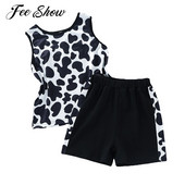 Modes, bērnu zēnu, govju raksta apdrukas tērpi, treniņtērps bez piedurknēm T-krekls, veste, šorti, bērnu ikdienas uzvalki, mājas apģērbi