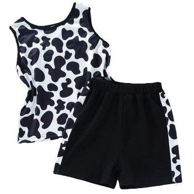 Modes, bērnu zēnu, govju raksta apdrukas tērpi, treniņtērps bez piedurknēm T-krekls, veste, šorti, bērnu ikdienas uzvalki, mājas apģērbi