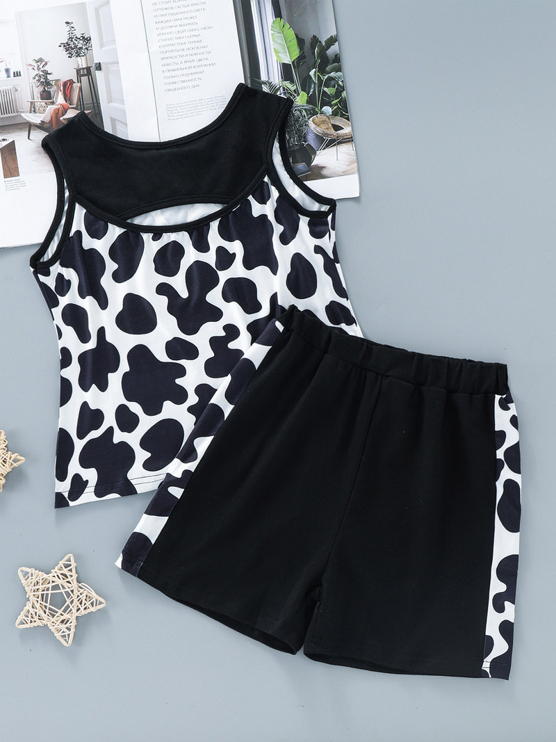 Modes, bērnu zēnu, govju raksta apdrukas tērpi, treniņtērps bez piedurknēm T-krekls, veste, šorti, bērnu ikdienas uzvalki, mājas apģērbi