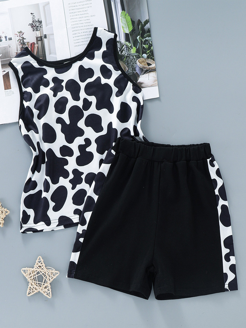 Modes, bērnu zēnu, govju raksta apdrukas tērpi, treniņtērps bez piedurknēm T-krekls, veste, šorti, bērnu ikdienas uzvalki, mājas apģērbi