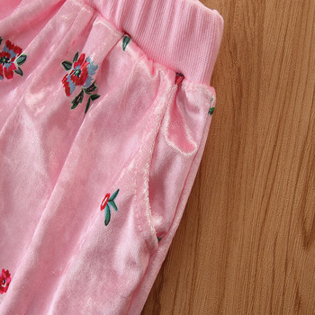 2022 Παιδικά κορίτσια Casual, δύο τεμάχια, βελούδινη στολή με μακρυμάνικο λουλουδάτο μπουφάν με φερμουάρ+παντελόνι Φθινοπωρινή ανοιξιάτικη φόρμα εξωτερικού χώρου
