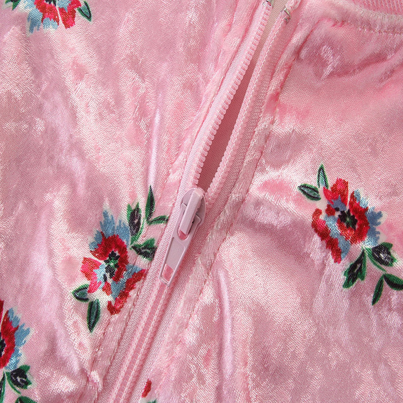 2022. gada bērnu meiteņu ikdienas divdaļīgs samta apģērbs ar garām piedurknēm ar ziedu apdruku Jaka ar rāvējslēdzēju + bikšu komplekti rudens pavasara āra treniņtērps