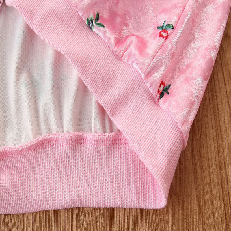 2022. gada bērnu meiteņu ikdienas divdaļīgs samta apģērbs ar garām piedurknēm ar ziedu apdruku Jaka ar rāvējslēdzēju + bikšu komplekti rudens pavasara āra treniņtērps