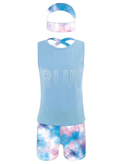 Bērnu meiteņu 3 gab. Bezpiedurkņu siksniņa mugurā purpursarkana sporta veste ar apdrukātiem šortiem un galvas saiti treniņtērps Aktīvie apģērbi sporta zālei