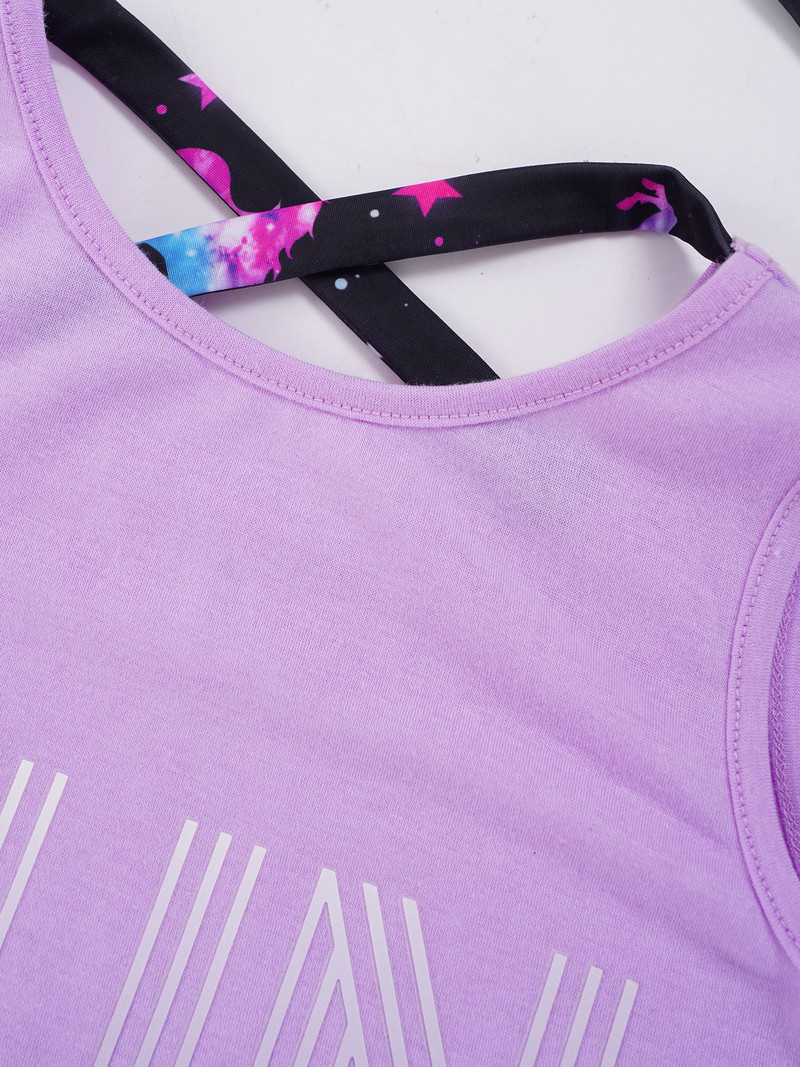 Bērnu meiteņu 3 gab. Bezpiedurkņu siksniņa mugurā purpursarkana sporta veste ar apdrukātiem šortiem un galvas saiti treniņtērps Aktīvie apģērbi sporta zālei