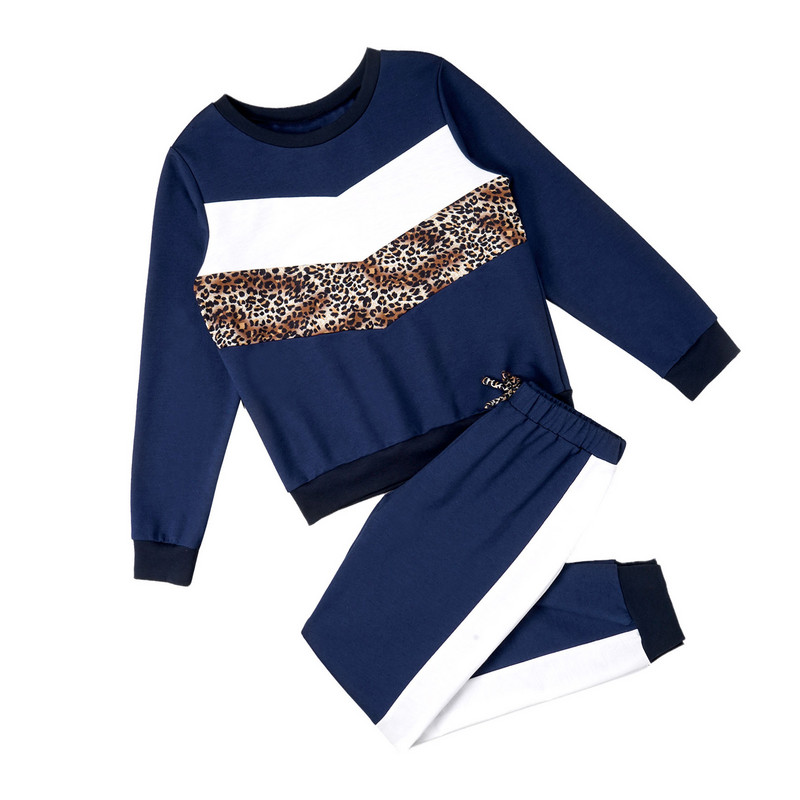 Pusaudžu, bērnu, meiteņu sporta tērps ar garām piedurknēm treniņtērps Leoparda drukas džemperis un bikses jogas komplekts bērnu sporta apģērbs