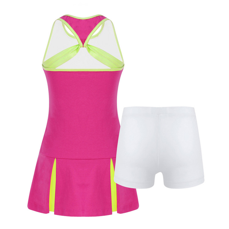 Nyári kisgyermek lányoknak rugalmas sport futó rövidnadrágok felszerelés edzőterem Tenisz tollaslabda sport ruha szettek Ujjatlan, nyitott hátú Sportruházat