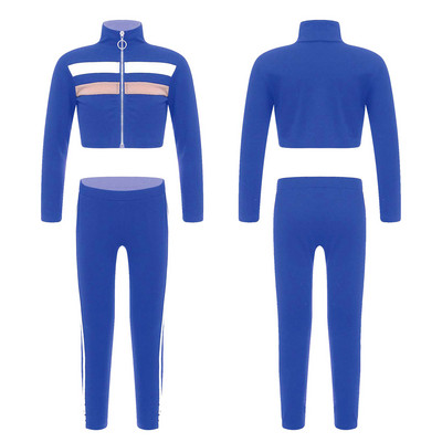 Divdaļīgi Treniņtērpi Treniņa tērpi Apģērbi Bērni Meitenes Sporta Kostīmi Sporta zāle Sporta apģērbs Statīvs Apkakles Rāvējslēdzējs Topi un Bikses Sporta Komplekts